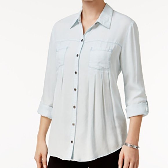 Style & Co. Tops - Style & Co. Petite Denim Roll-Tab Shirt